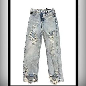 Zara Jeans Womens Sz 2 Light Wash Blue Denim Distressed Ripped Straight Leg